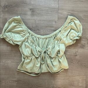 Pale Green Puff Sleeve Crop Top